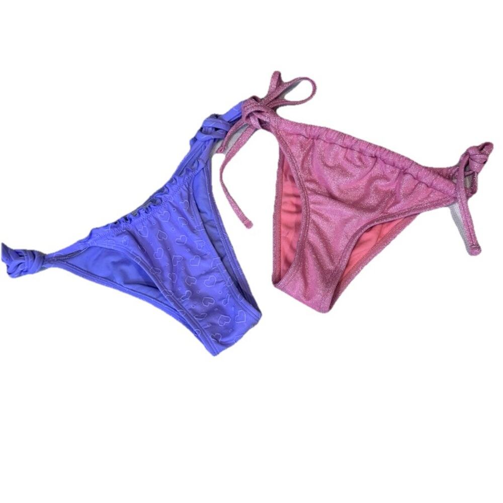 2 Xs String Bikini Bottoms, Purple Hearts And Sparkly Pink Wild Fable NWOT
